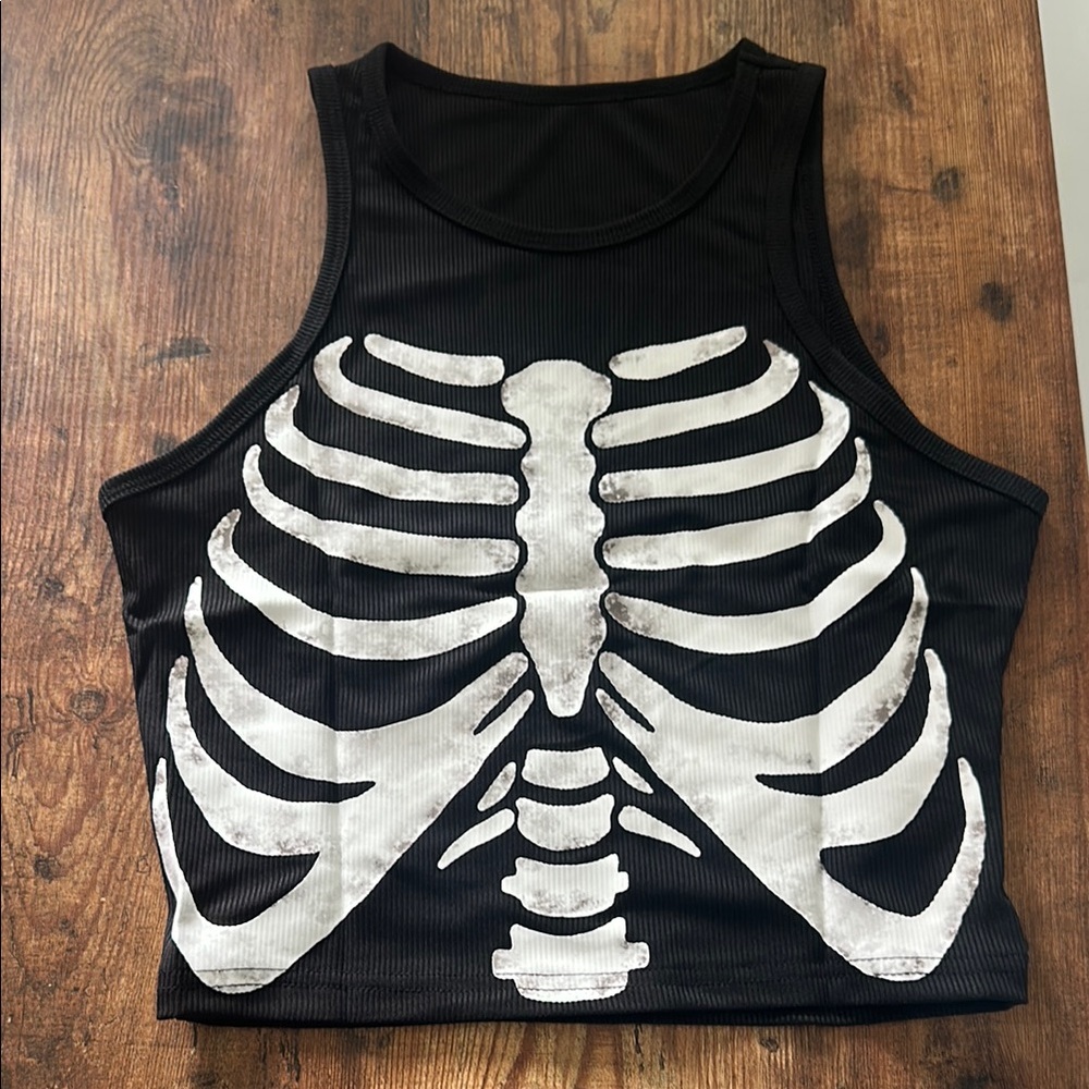 Black Skeleton Ribcage Crop Top
